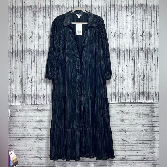 NWT Crown & Ivy 3/4 Sleeve Metallic Shirt Dress - Picture 1 of 10